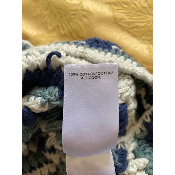 Lucky Brand Crop Tank Top Womans Blue and White Medium Cotton Knit - Picture 5 of 6